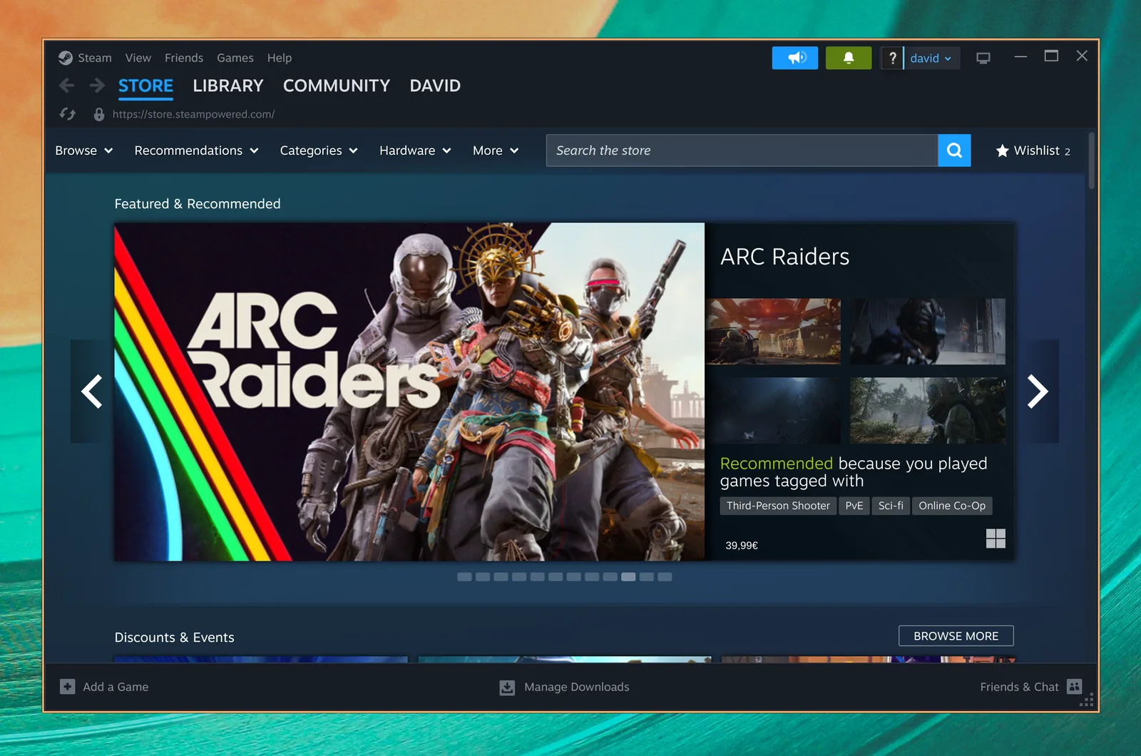 Steam показує свій магазин ігор на Omarchy